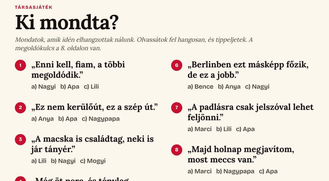 Családi keresztrejtvény és Ki mondta? kvíz