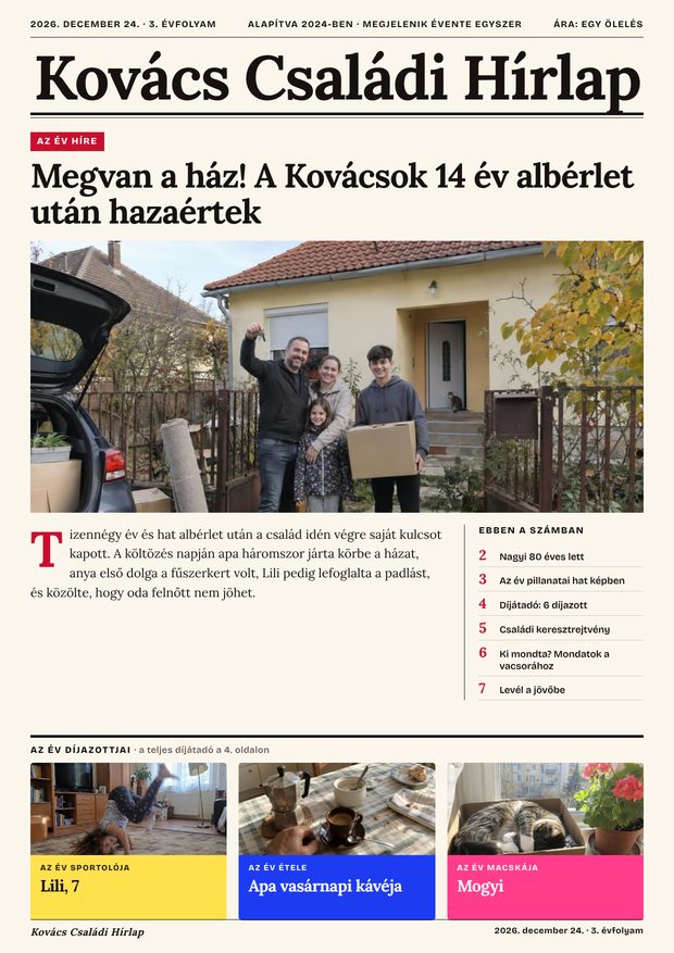 Klasszikus stílus · címlap: Kovács Családi Hírlap