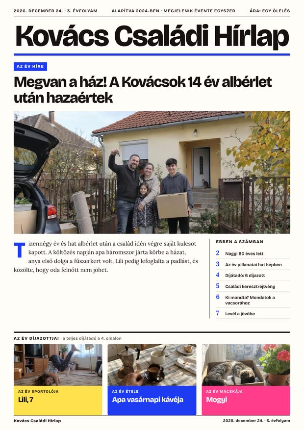 Modern stílus · címlap: Kovács Családi Hírlap