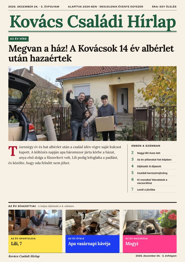 Ünnepi stílus · címlap: Kovács Családi Hírlap
